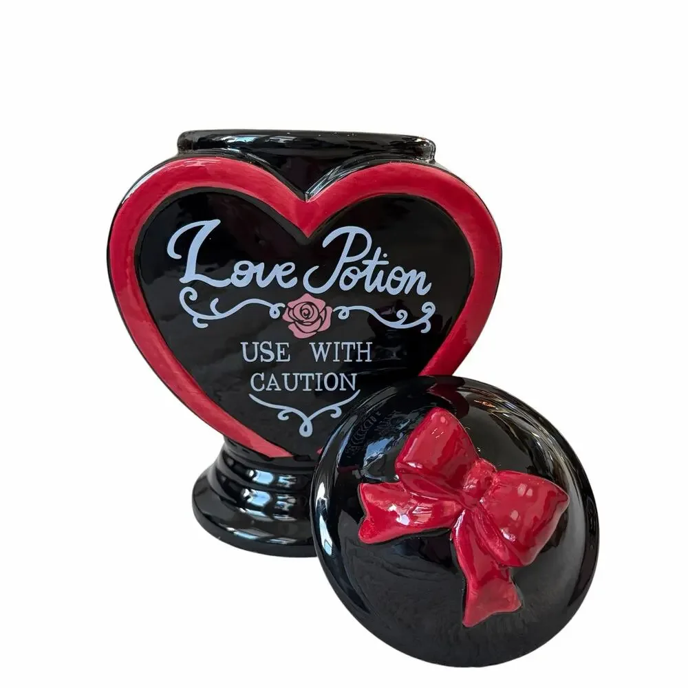 Midnight Spell Love Potion Cookie Jar Halloween Gothic Canister Black & Red NEW